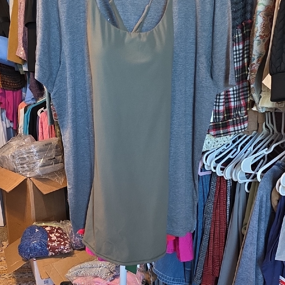 HALARA Gray and Olive Maxi Dress With Shorts Underneath